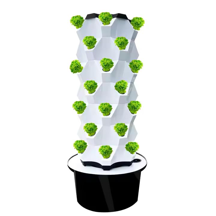 Hydroponic Pineapple Tower with 60 Seedling Holes_FG ZAIN/ Hydroponics Growing System for Indoor Herbs, Fruits and Vegetables / Colour – White – Dimension: 63 cm dia, 187 cm height