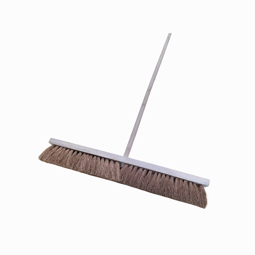 Garden Coco Brush – 18 Inch Natural Coir Bristle Brush with Wooden Handle – Heavy-Duty Outdoor Cleaning Broom