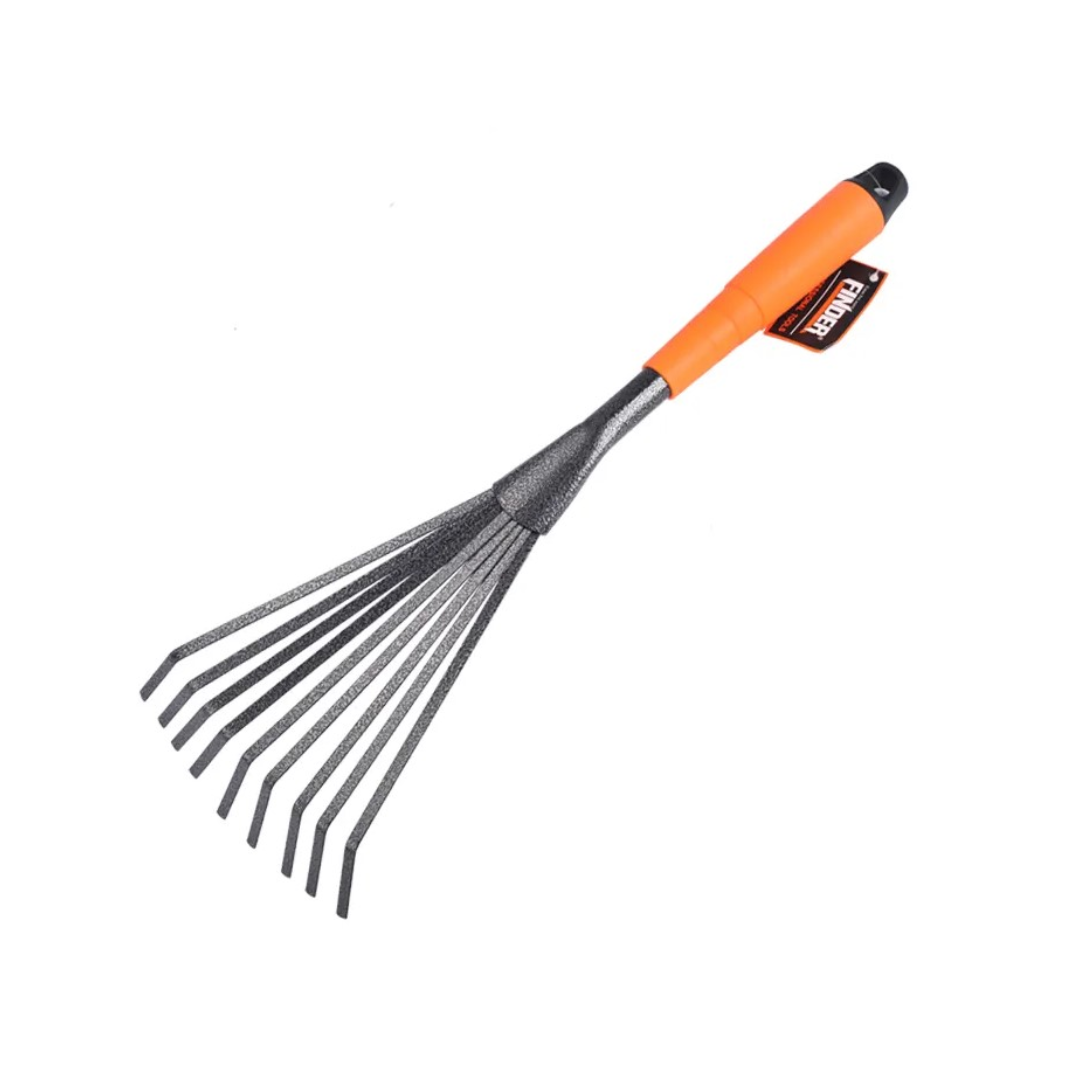 Heavy Duty 9-Tine Metal Garden Rake, Durable Steel Head with Ergonomic Handle for Soil Cultivation, Leveling, and Debris Removal