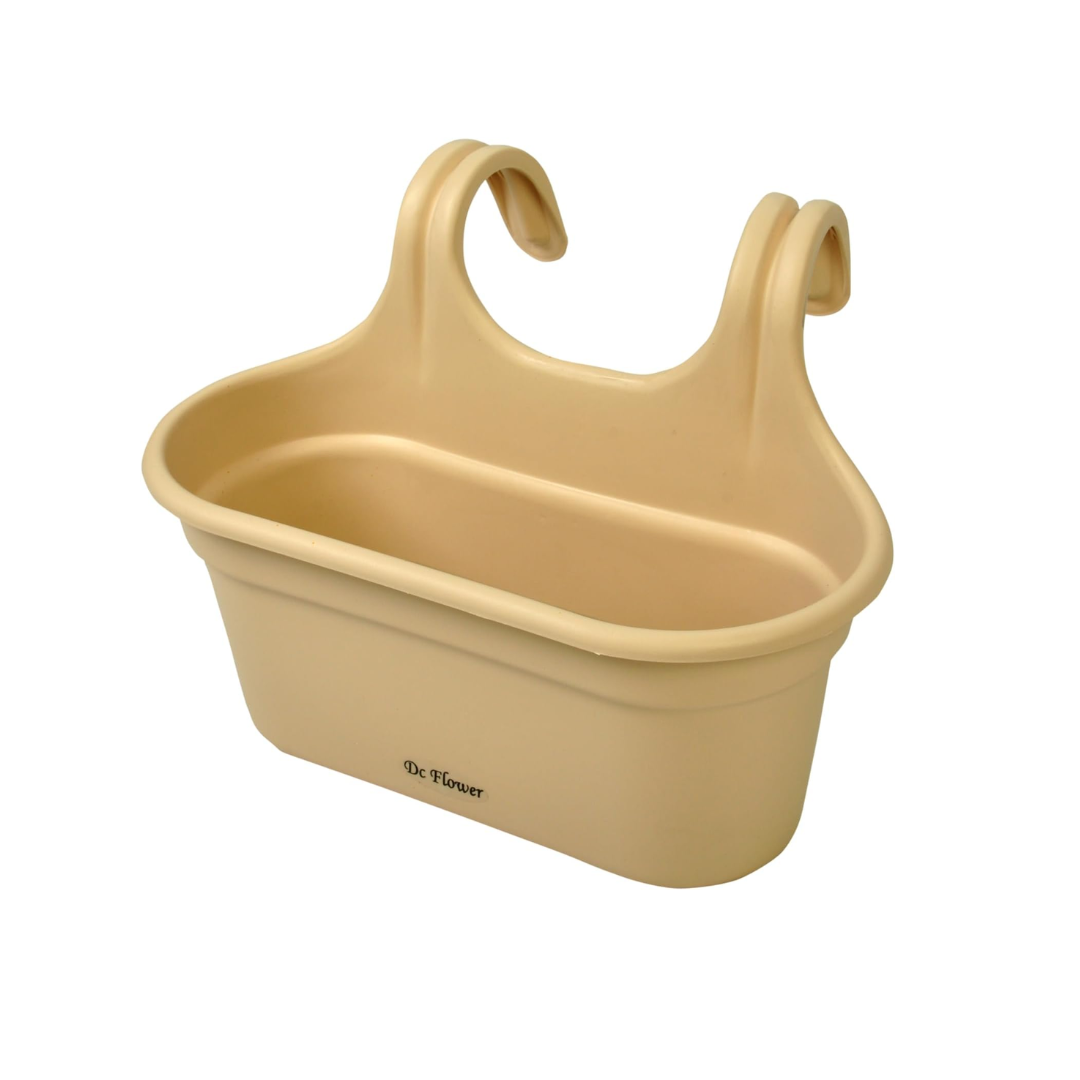 Plastic Balcony Hanging Pot, Colour – Cream, Dimension: 36 CM Length, 18 CM Width, 16 CM Height, 10 CM Hanger Height, Ideal for Terrace Gardening, Plants, Flowers, Vegetables, Herbs