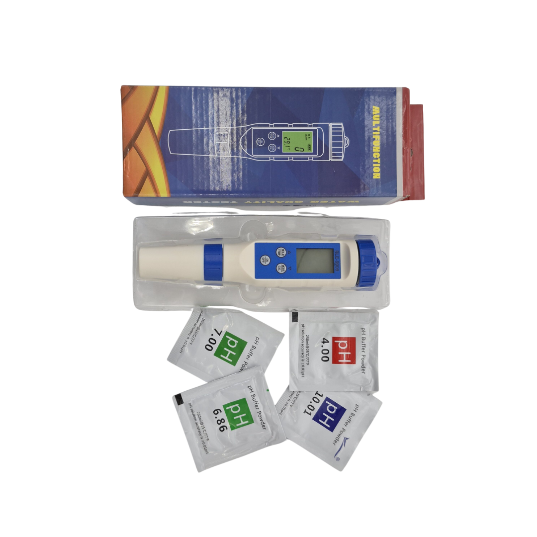 BLE-9909 5-in-1 Digital EC, TDS, Salinity, pH & Temperature Pen – Handheld Water Quality Tester with Backlit LCD, Auto Calibration & Replaceable Probe for Hydroponics, Drinking Water, Aquariums